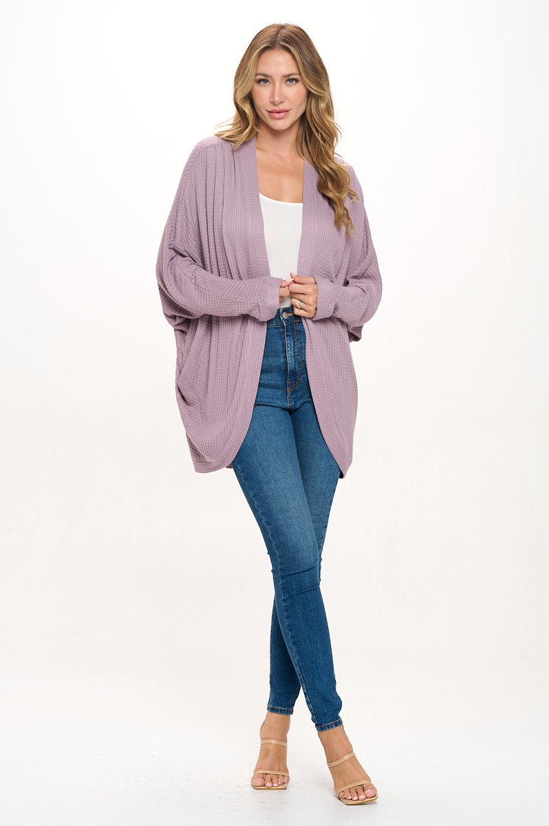 Image of West K Karla Long Oversized Waffle Knit Cardigan with Pockets Lt Purple