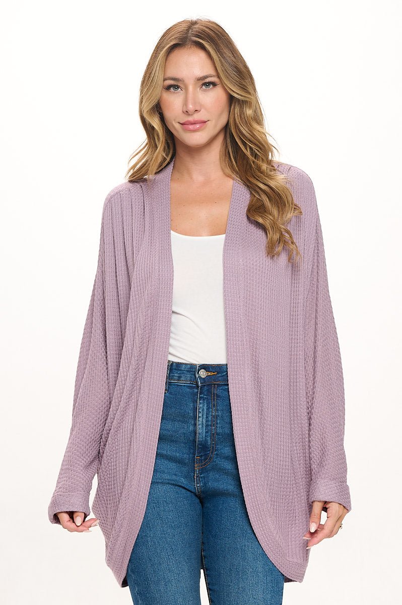 Image of West K Karla Long Oversized Waffle Knit Cardigan with Pockets Lt Purple