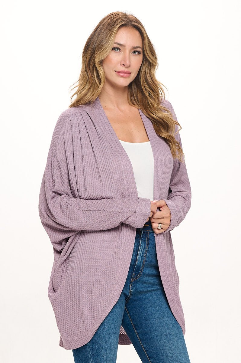 Image of West K Karla Long Oversized Waffle Knit Cardigan with Pockets Lt Purple