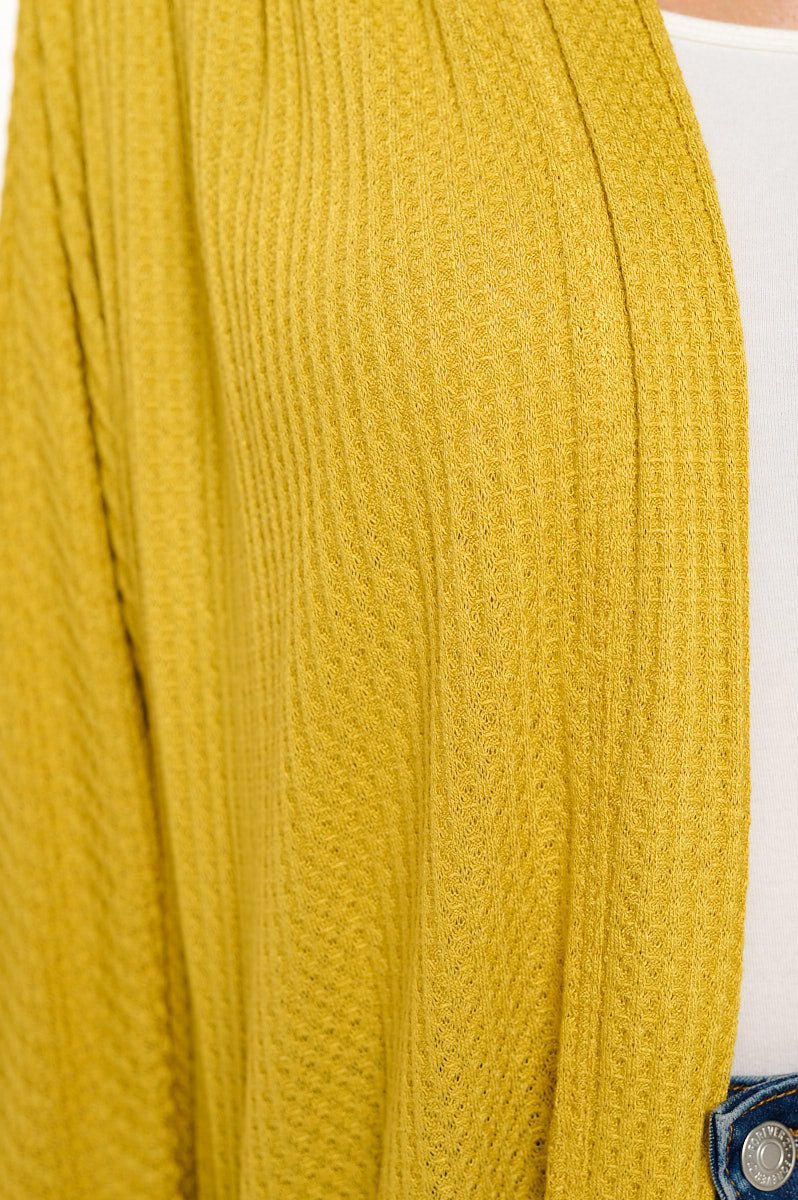 Image of West K Karla Long Oversized Waffle Knit Cardigan with Pockets Mustard