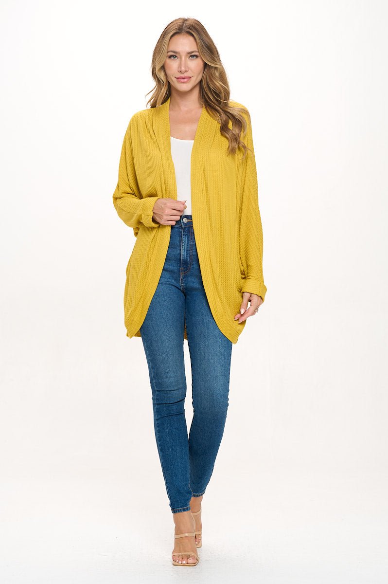 Image of West K Karla Long Oversized Waffle Knit Cardigan with Pockets Mustard