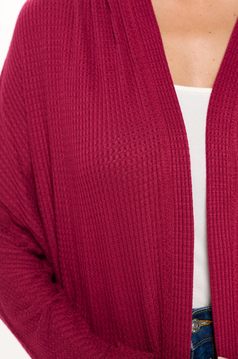 Image of West K Karla Long Oversized Waffle Knit Cardigan with Pockets Wine