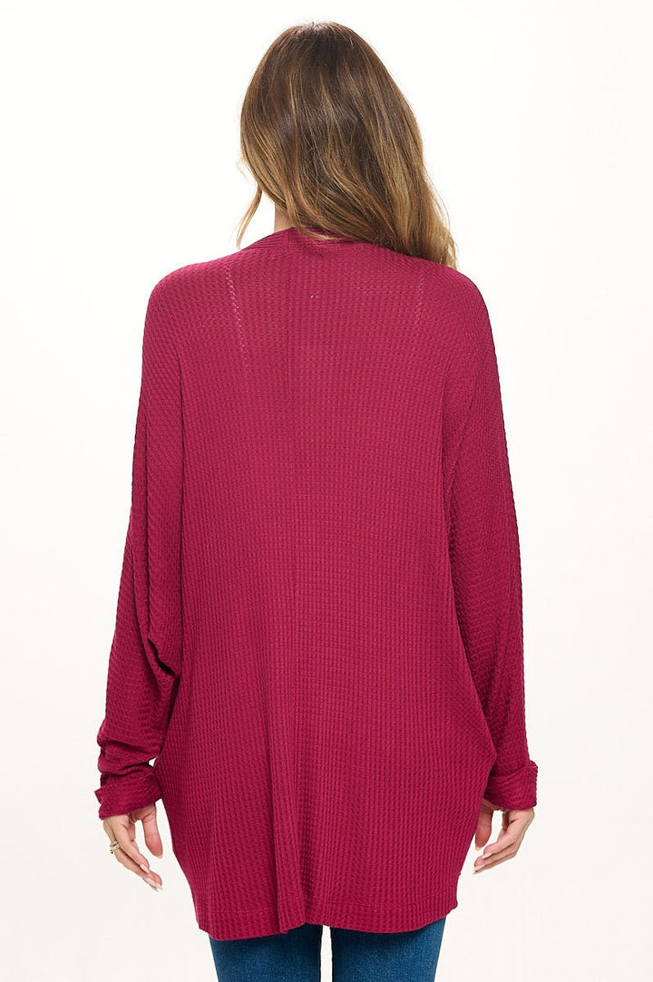 Image of West K Karla Long Oversized Waffle Knit Cardigan with Pockets Wine