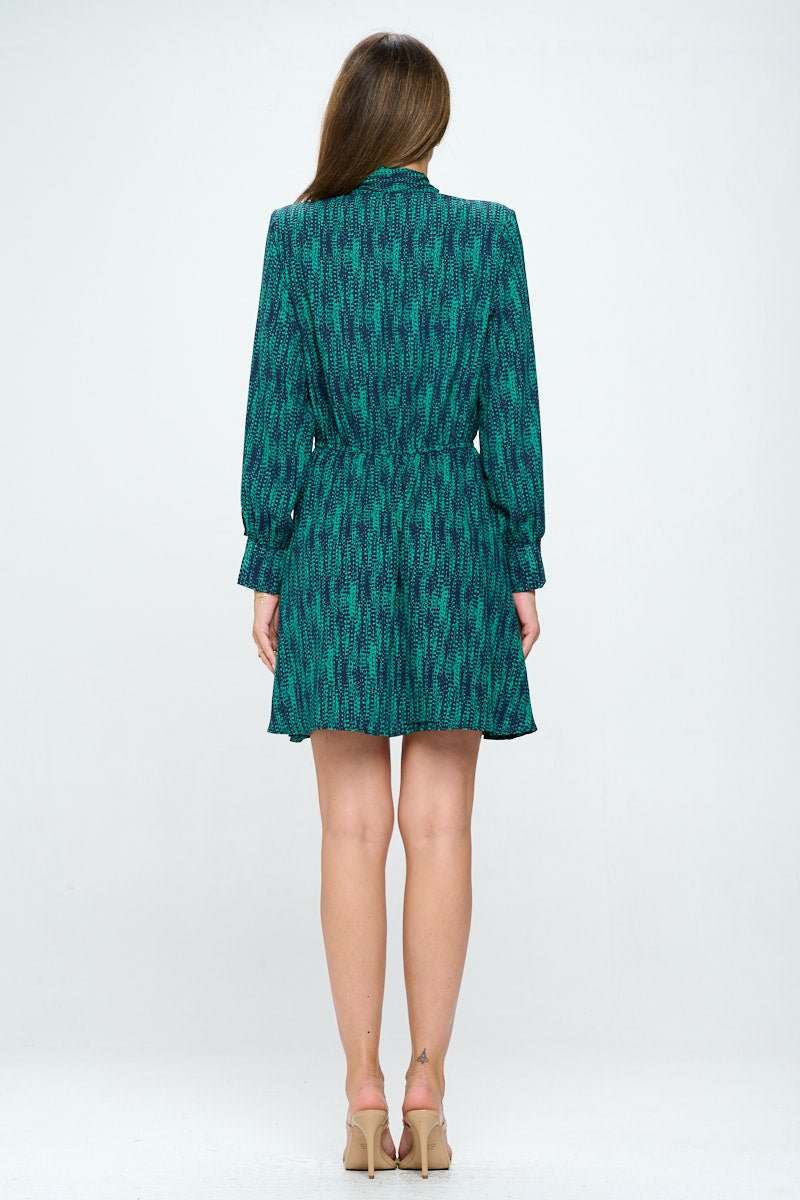 Image of West K Kate Long Sleeve Shirt Dress Mini Green Teal Abstract