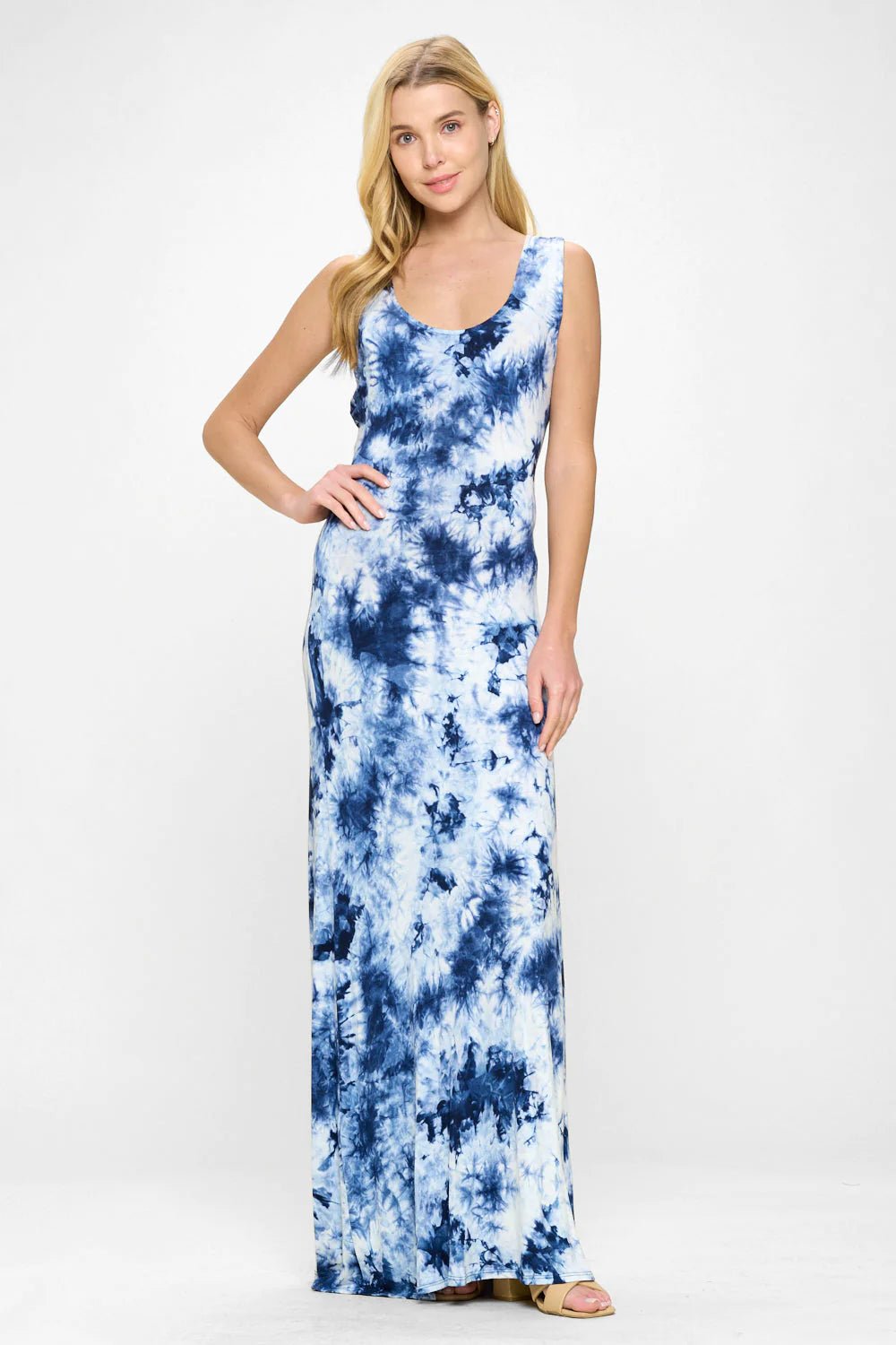 Image of West K Kelly Knit Racerback Maxi Dress Navy Tie Dye