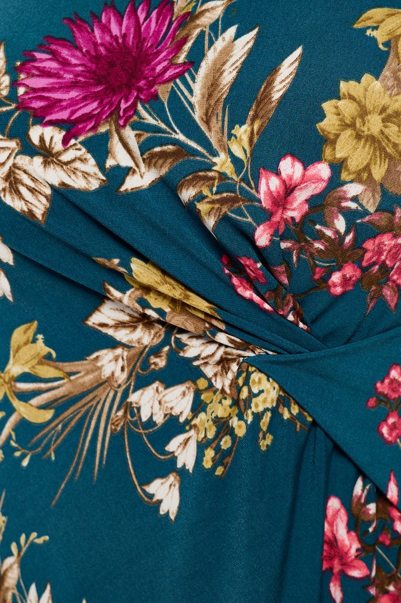 Image of West K Kelsey Side Ruched Dress Teal Floral