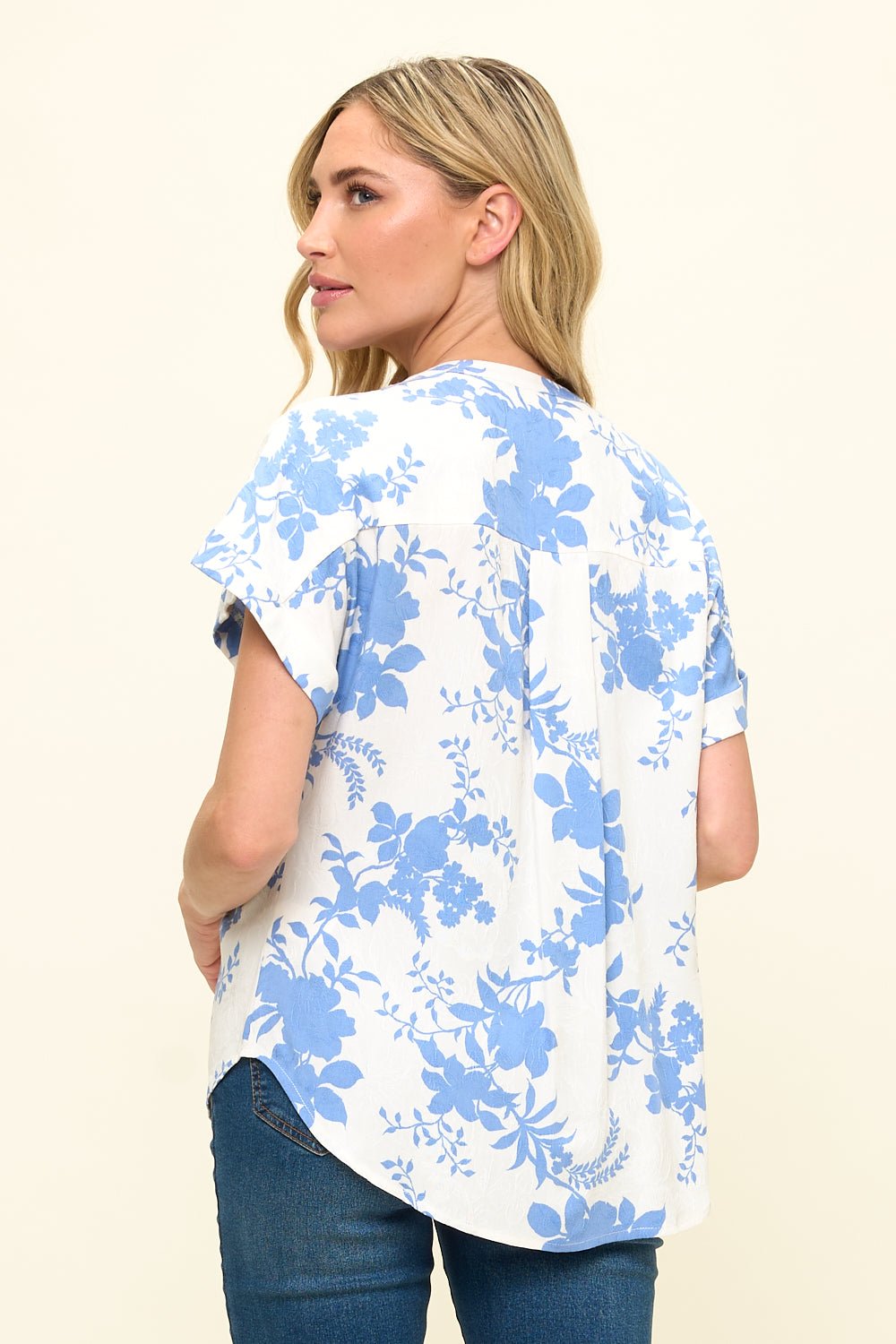 Image of West K Kyla Jacquard Floral Notch Neck Blouse Lt Blue Floral