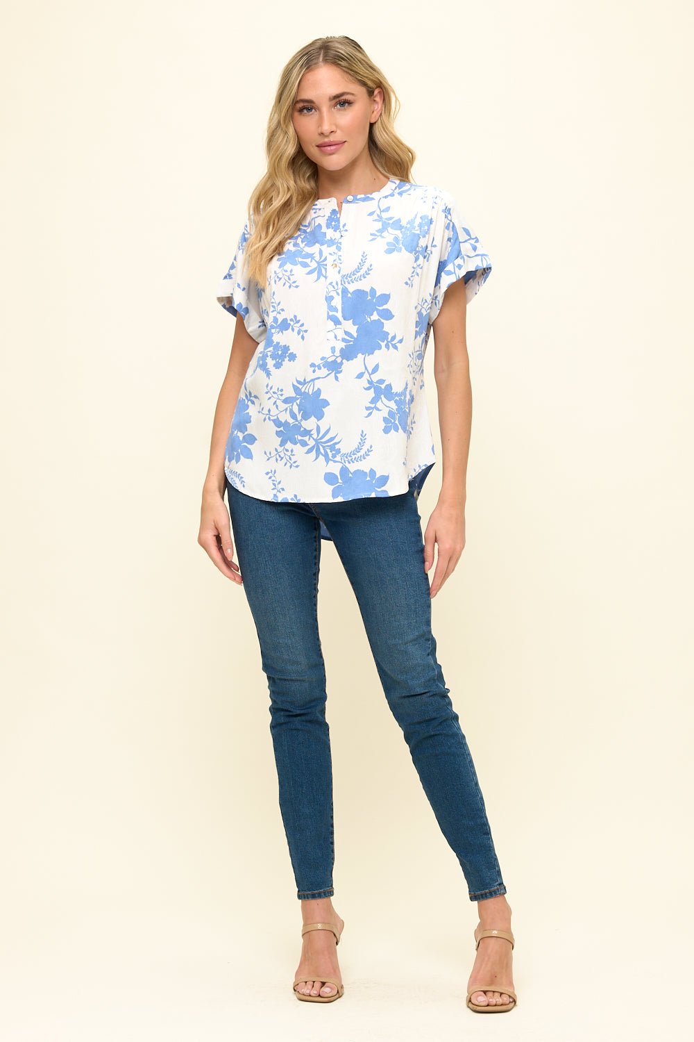 Image of West K Kyla Jacquard Floral Notch Neck Blouse Lt Blue Floral