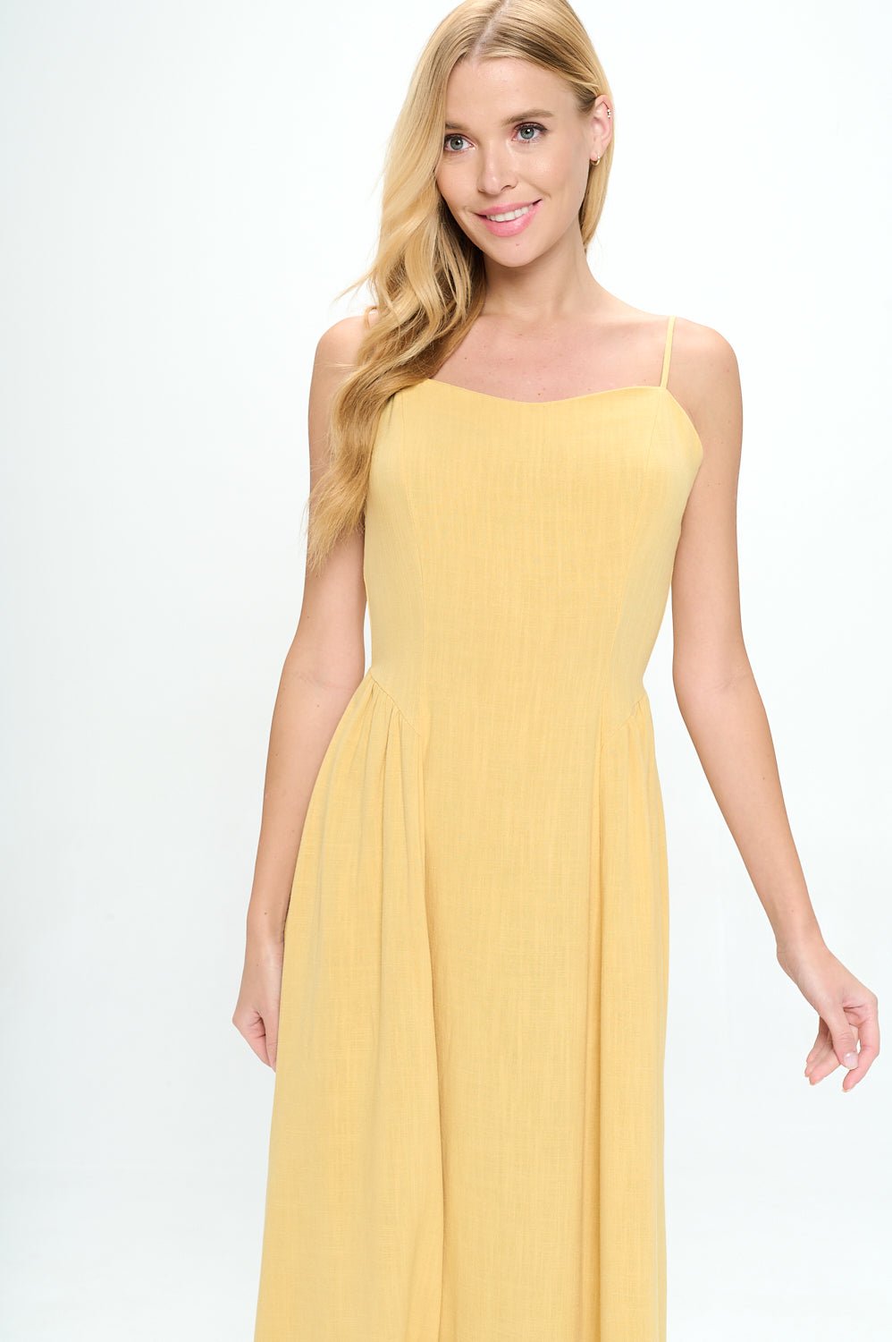 Image of West K Lauren Strappy Smocked - back Linen Dress Lt Yellow