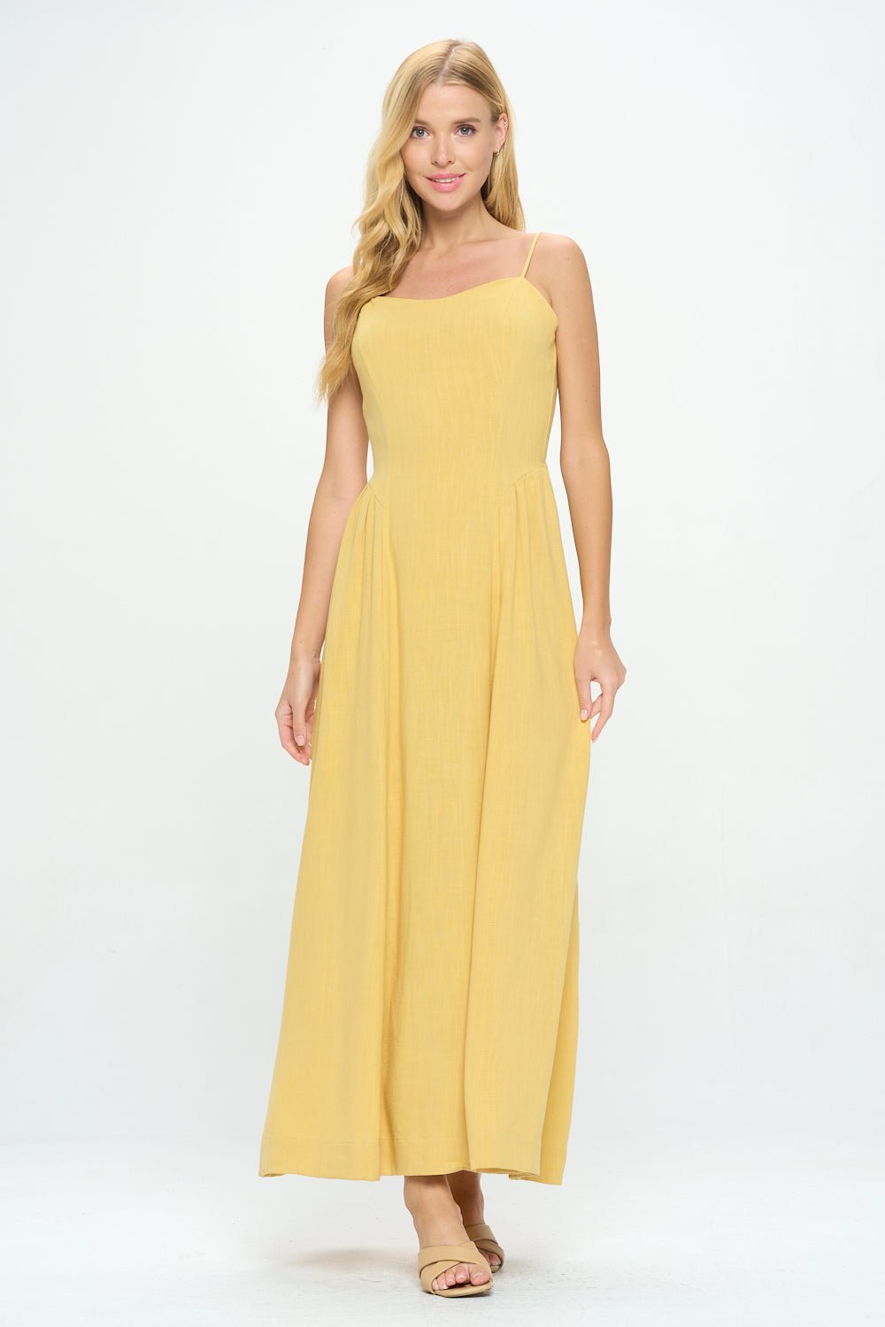 Image of West K Lauren Strappy Smocked - back Linen Dress Lt Yellow