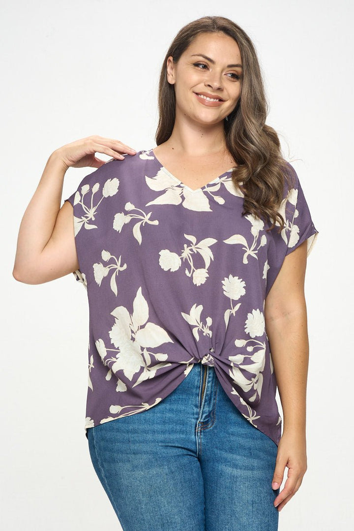 Image of West K Leah Plus Size Short Sleeve Woven Top Lavender Floral