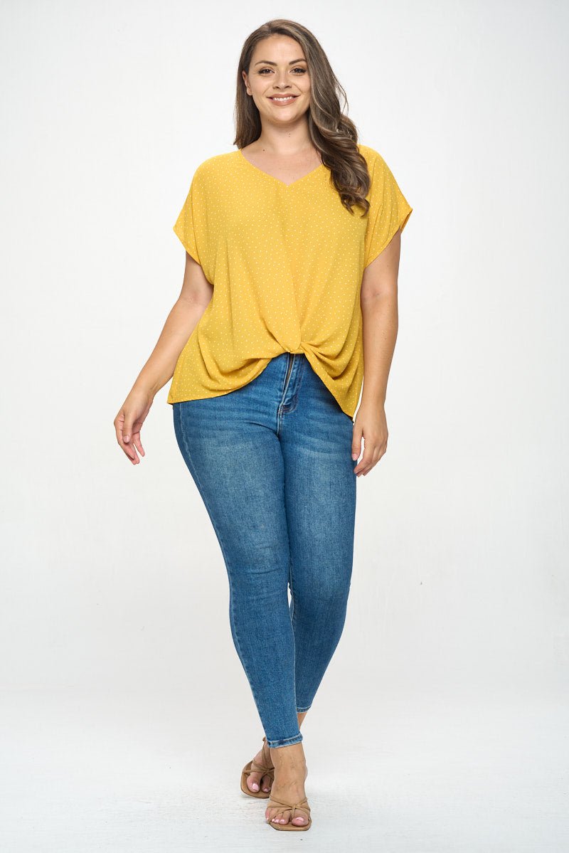 Image of West K Leah Plus Size Short Sleeve Woven Top Yellow Floral