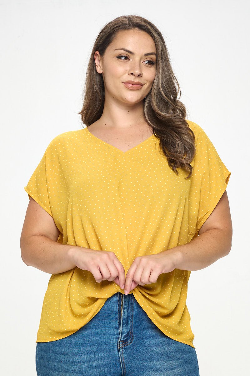 Image of West K Leah Plus Size Short Sleeve Woven Top Yellow Floral