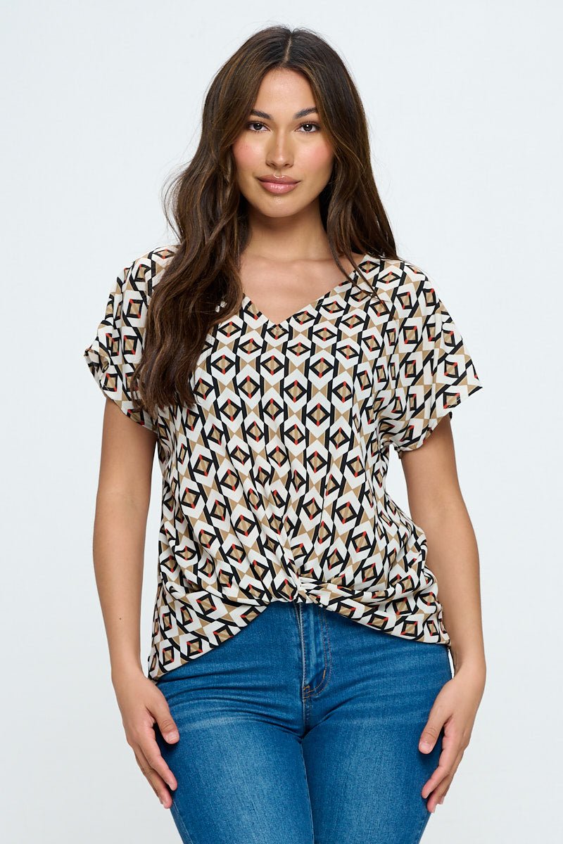 Image of West K Leah Short Sleeve Woven Top Black Tan Aztec