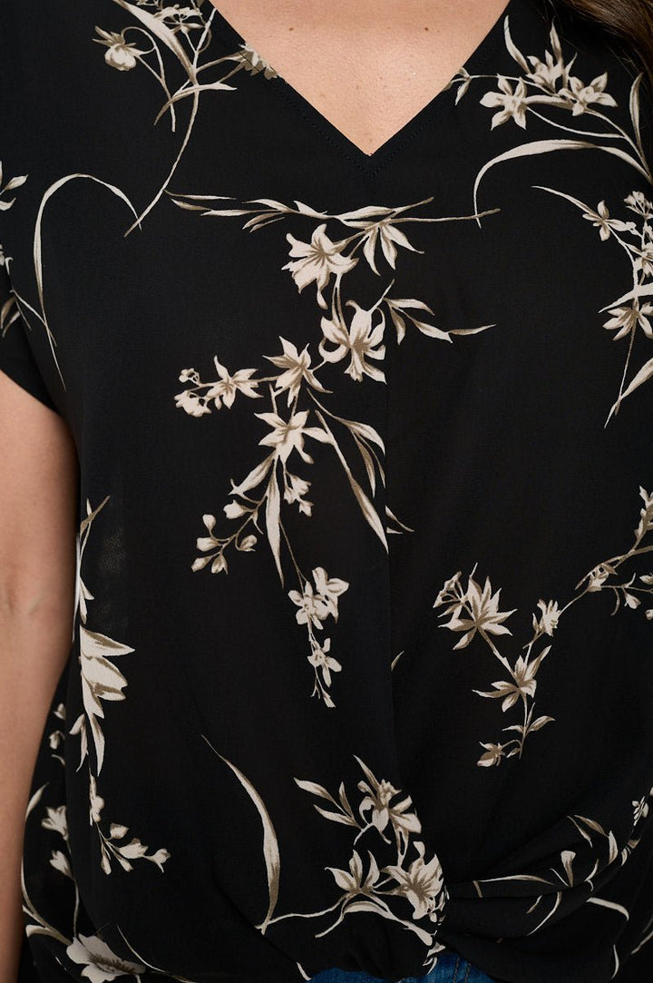 Image of West K Leah Short Sleeve Woven Top Black Tan Floral