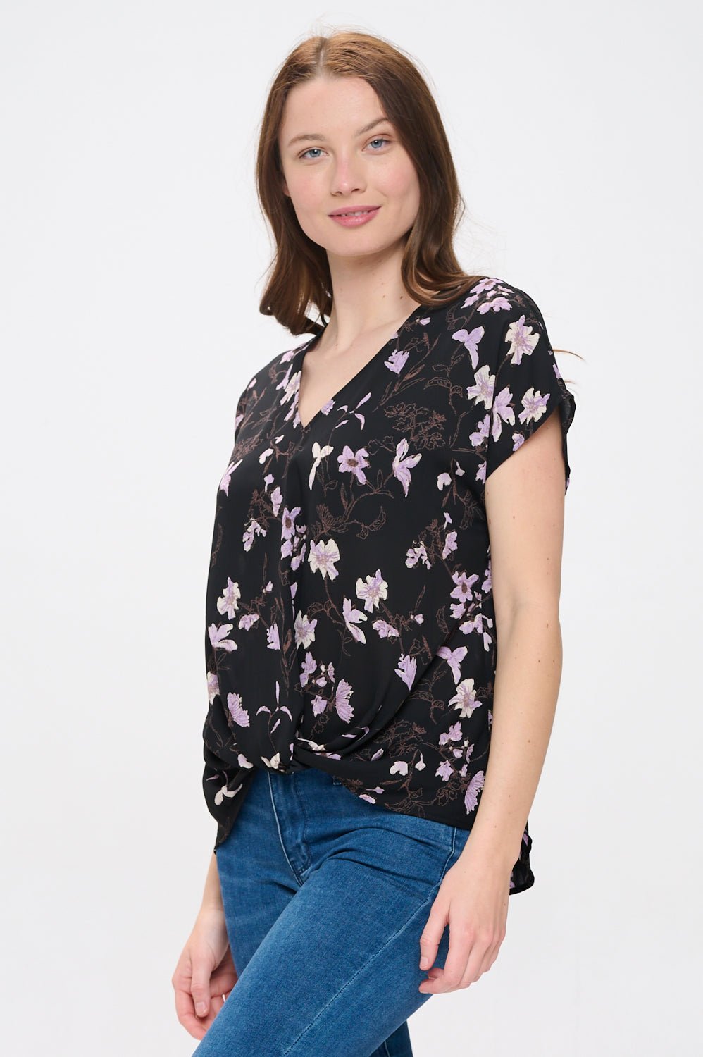 Image of West K Leah Short Sleeve Woven Top Blue Abstract