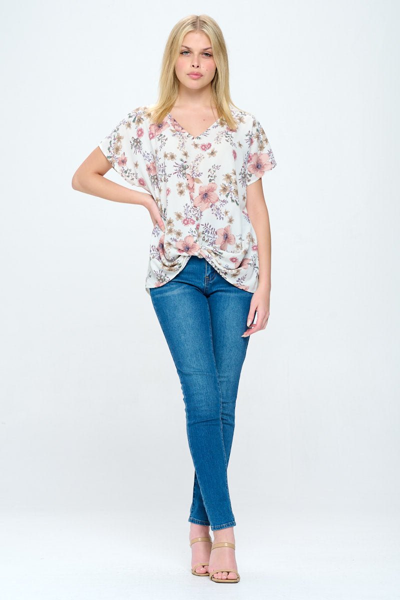 Image of West K Leah Short Sleeve Woven Top Ivory Floral