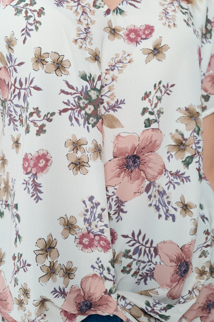 Image of West K Leah Short Sleeve Woven Top Ivory Floral