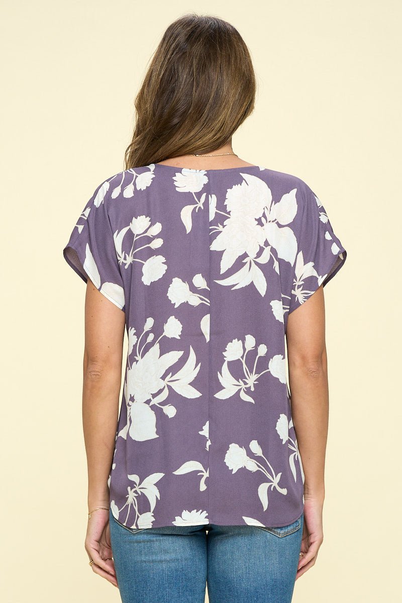 Image of West K Leah Short Sleeve Woven Top Lavender Floral