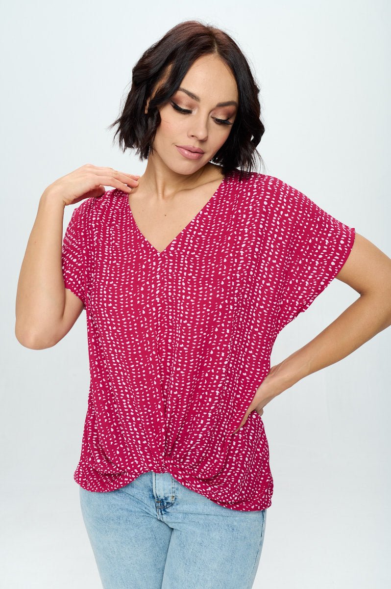 Image of West K Leah Short Sleeve Woven Top Magenta Geo Print