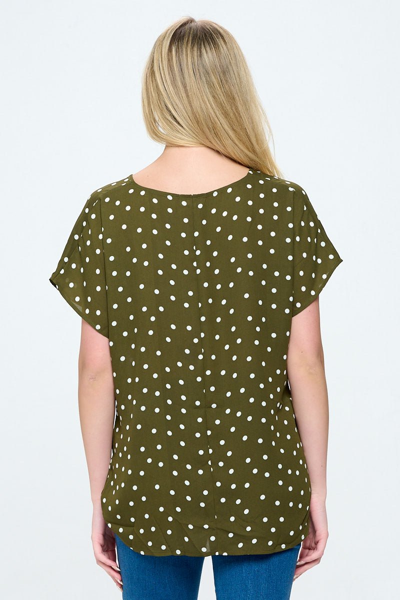 Image of West K Leah Short Sleeve Woven Top Olive Polka Dot