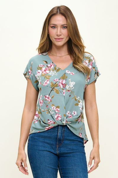Leah Short Sleeve Tie Dye Woven Knotted Top