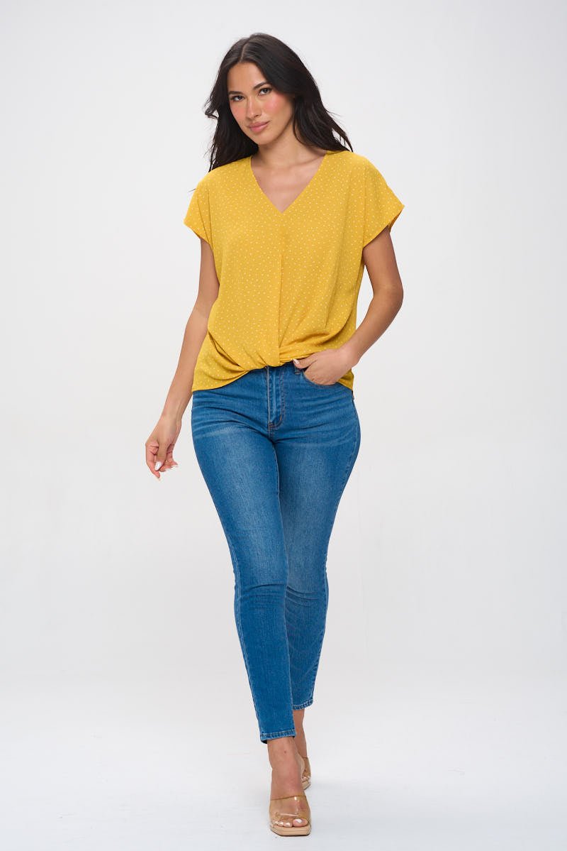 Image of West K Leah Short Sleeve Woven Top Yellow Dot