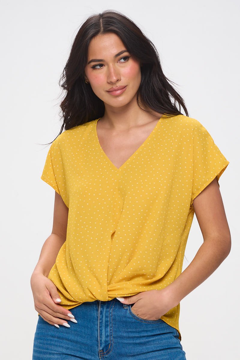 Image of West K Leah Short Sleeve Woven Top Yellow Dot