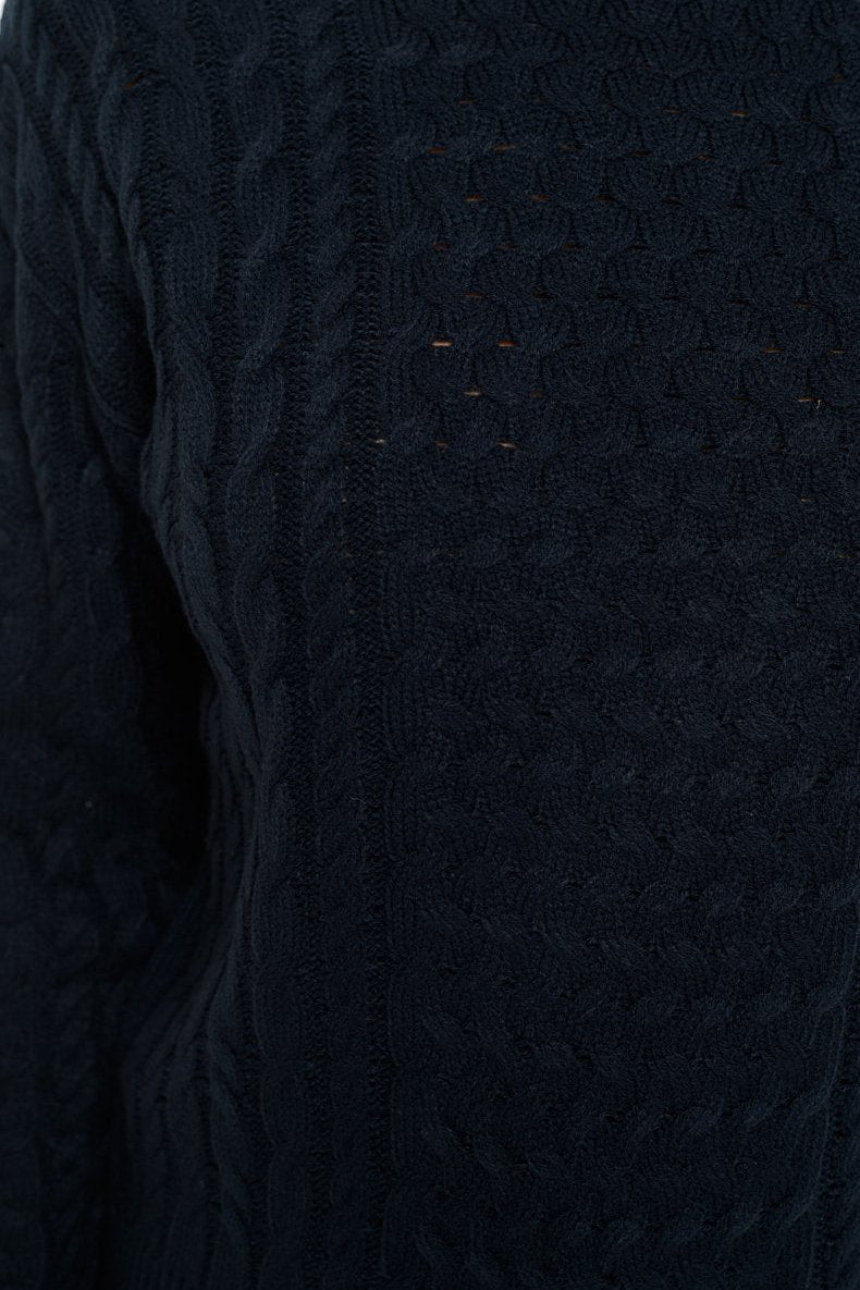 Image of West K Leonie Long Sleeve Cable Knit Sweater Deep Navy