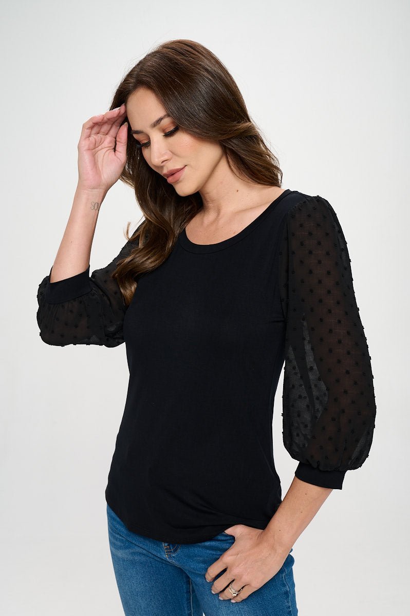 Image of West K Liz Three Quarter Sleeve Knit Top Black