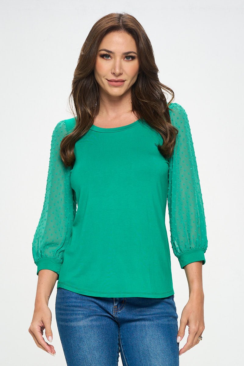 Image of West K Liz Three Quarter Sleeve Knit Top Kelly Green