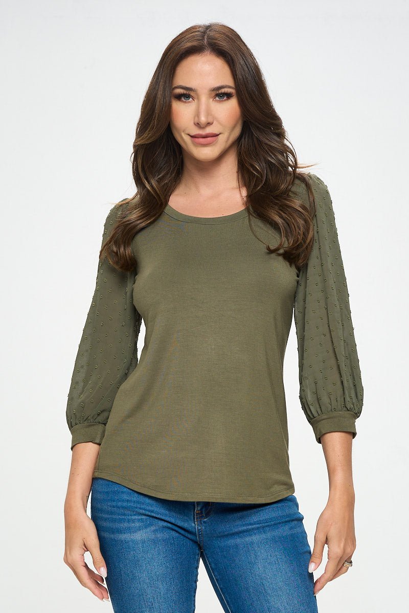 Image of West K Liz Three Quarter Sleeve Knit Top Olive Green