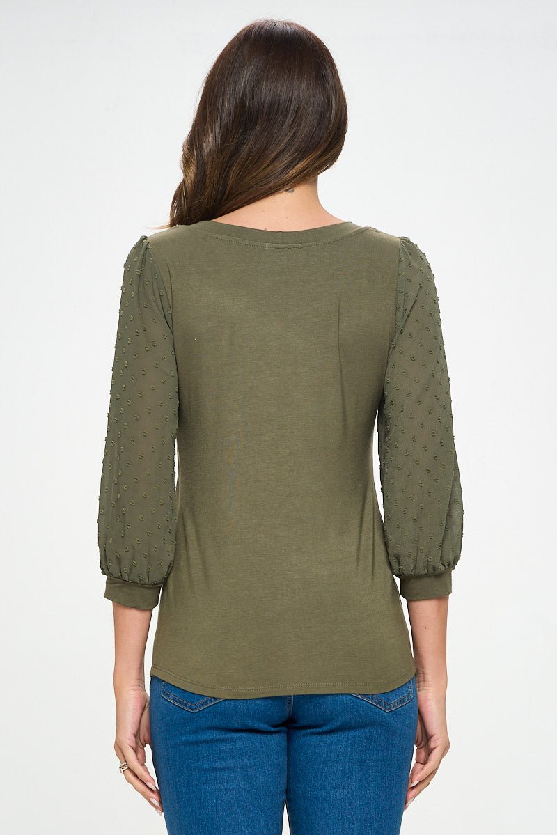 Image of West K Liz Three Quarter Sleeve Knit Top Olive Green