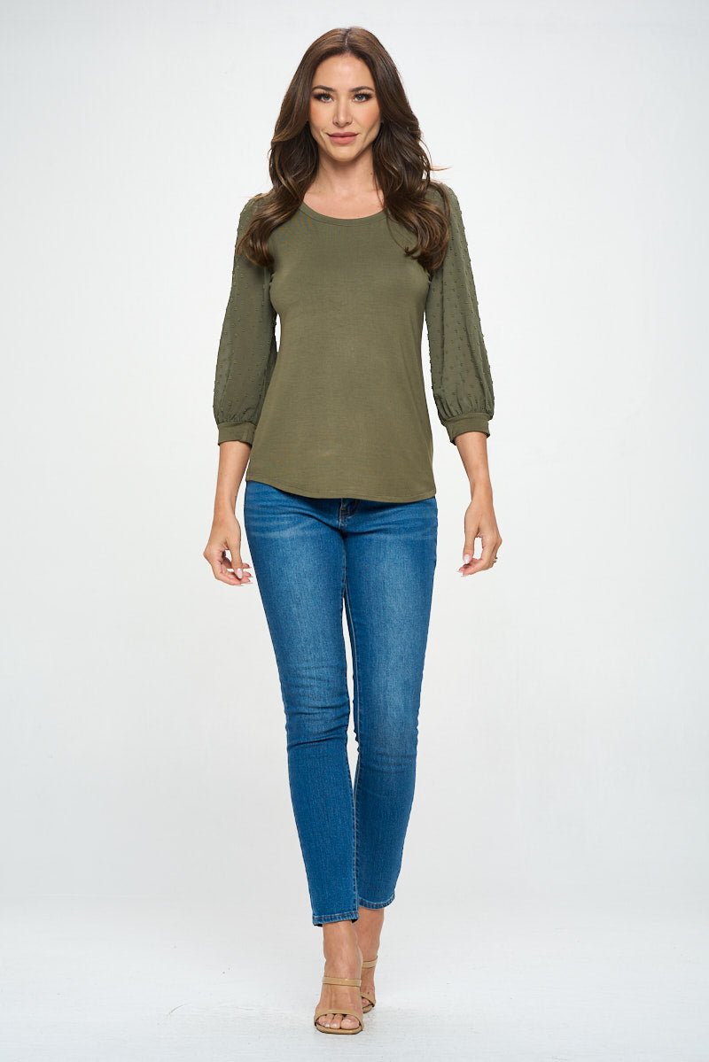 Image of West K Liz Three Quarter Sleeve Knit Top Olive Green