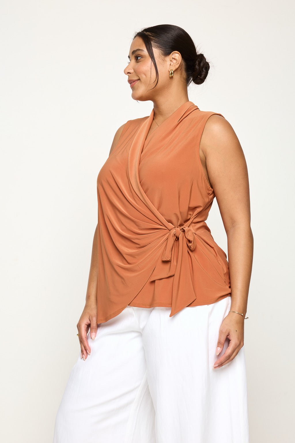 Image of West K Madison Plus Size Sleeveless Side Tie Blouse Rust