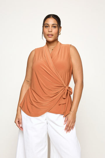 Image of West K Madison Plus Size Sleeveless Side Tie Blouse Rust