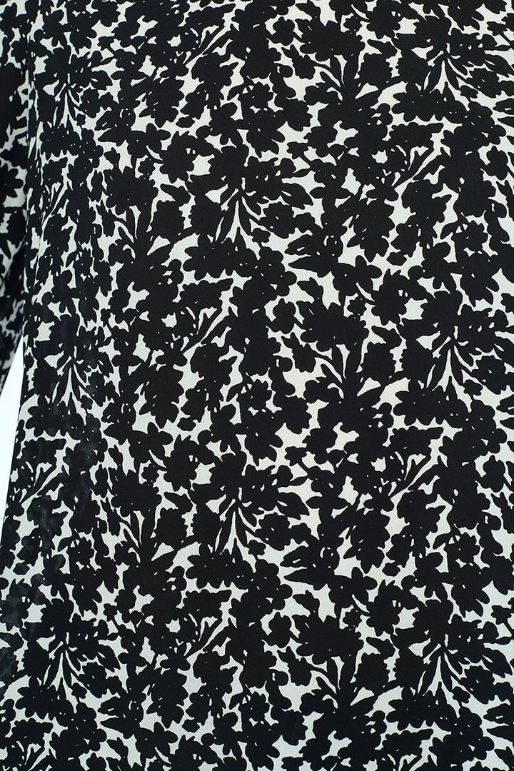 Image of West K Malaya Long Sleeve Printed Blouse with Wide Cuff Black White Floral