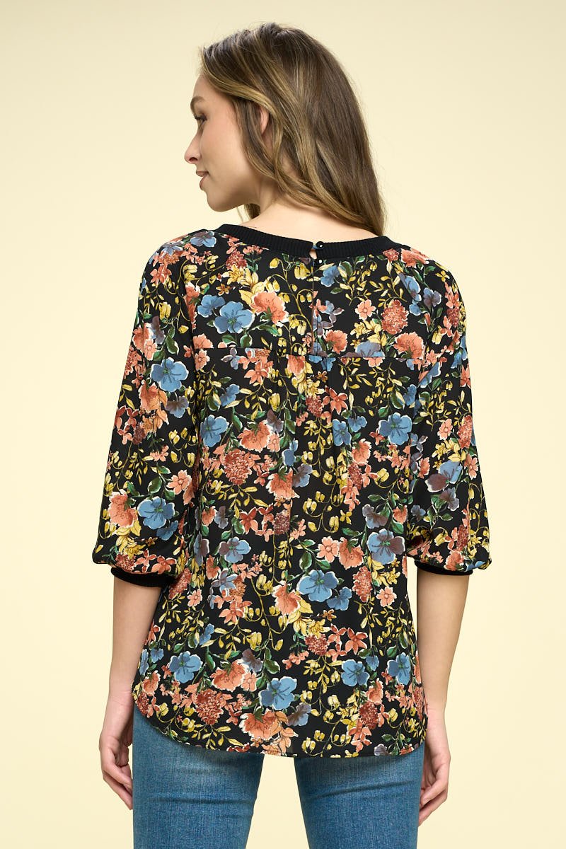 Image of West K Mara Print Blouse Black Floral Multi