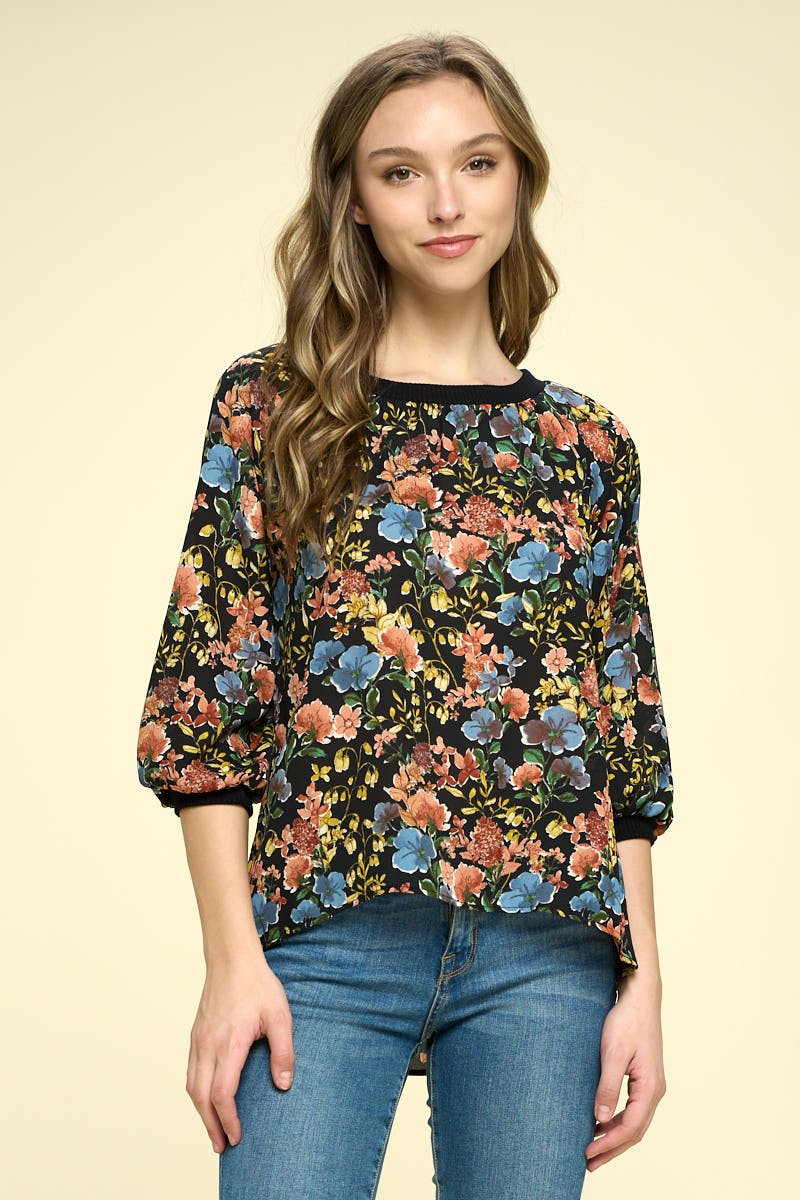 Image of West K Mara Print Blouse Black Floral Multi