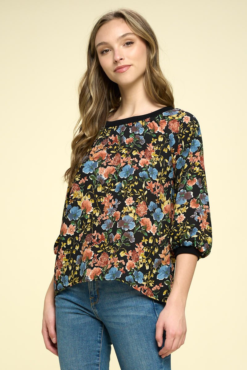 Image of West K Mara Print Blouse Black Floral Multi