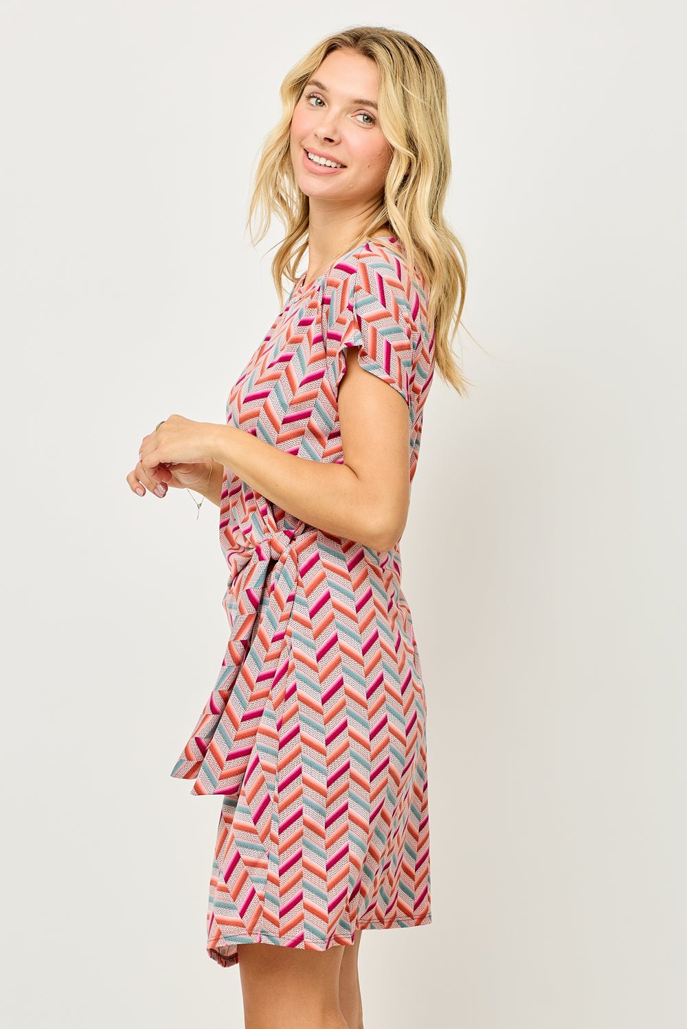 Image of West K Maren Tie - Waist Knit Dress Chevron Multi