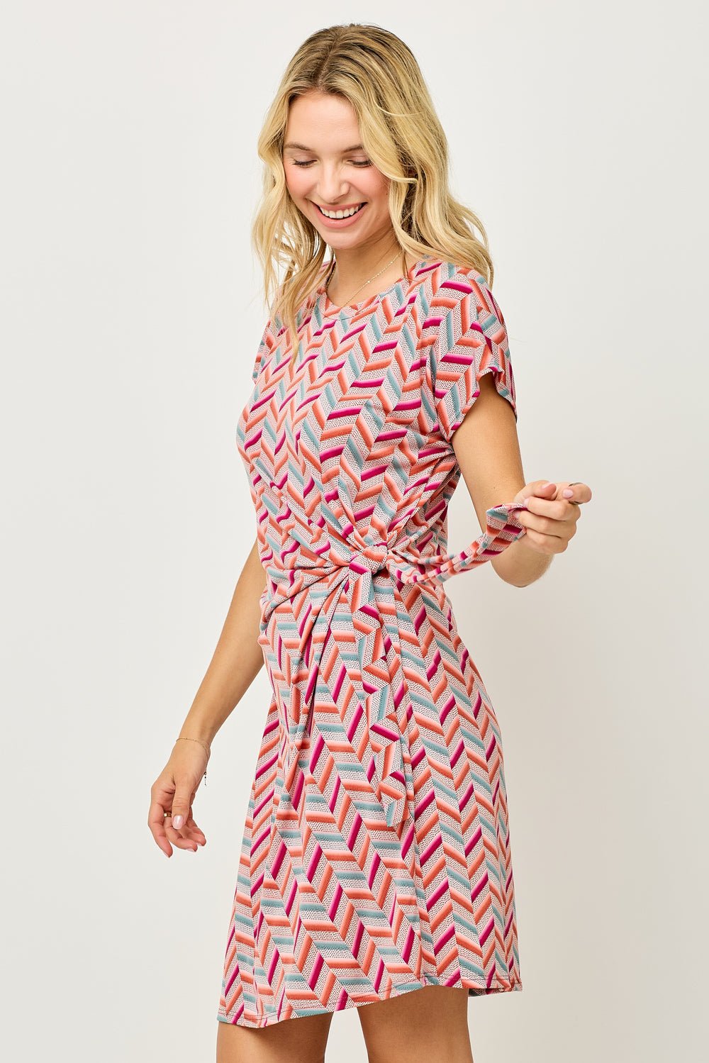 Image of West K Maren Tie - Waist Knit Dress Chevron Multi