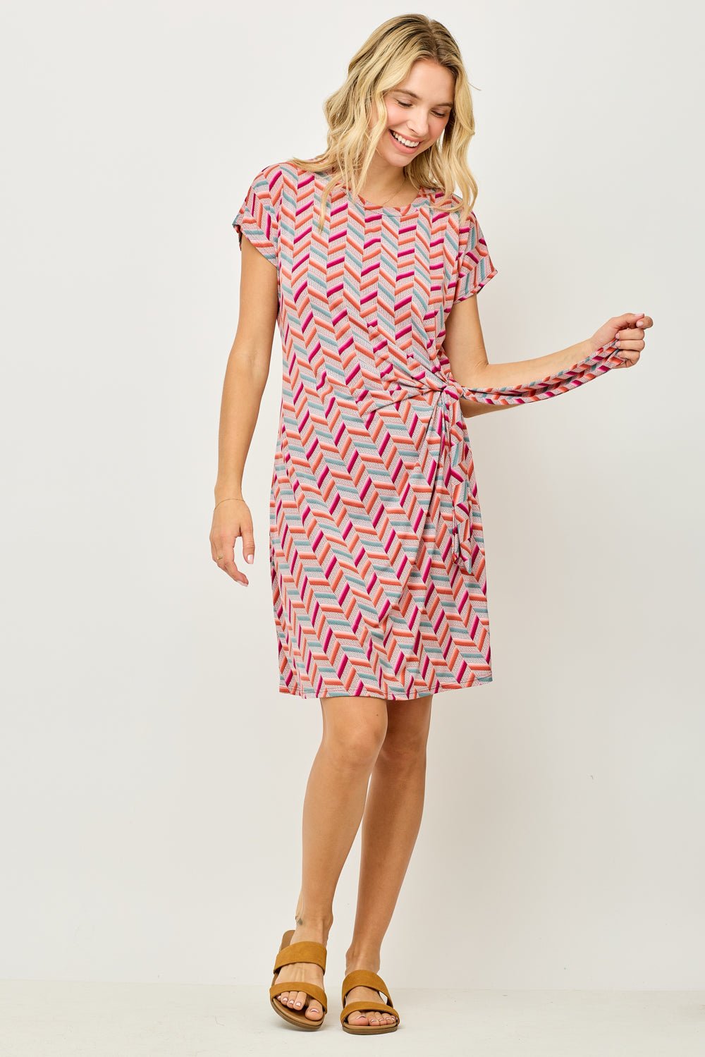 Image of West K Maren Tie - Waist Knit Dress Chevron Multi