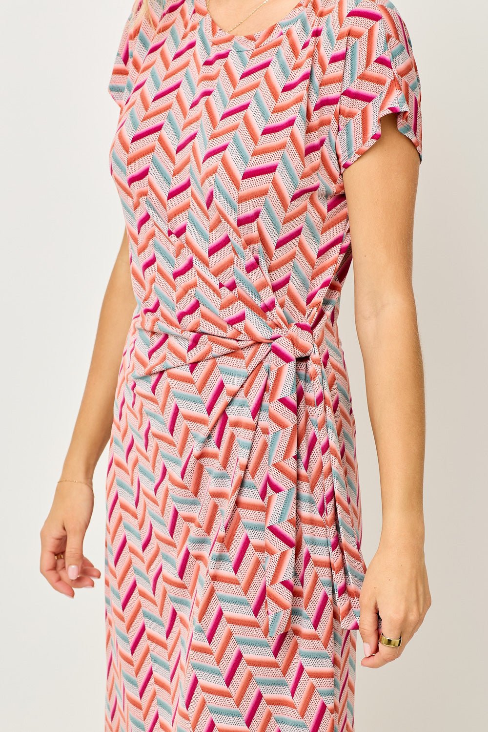 Image of West K Maren Tie - Waist Knit Dress Chevron Multi