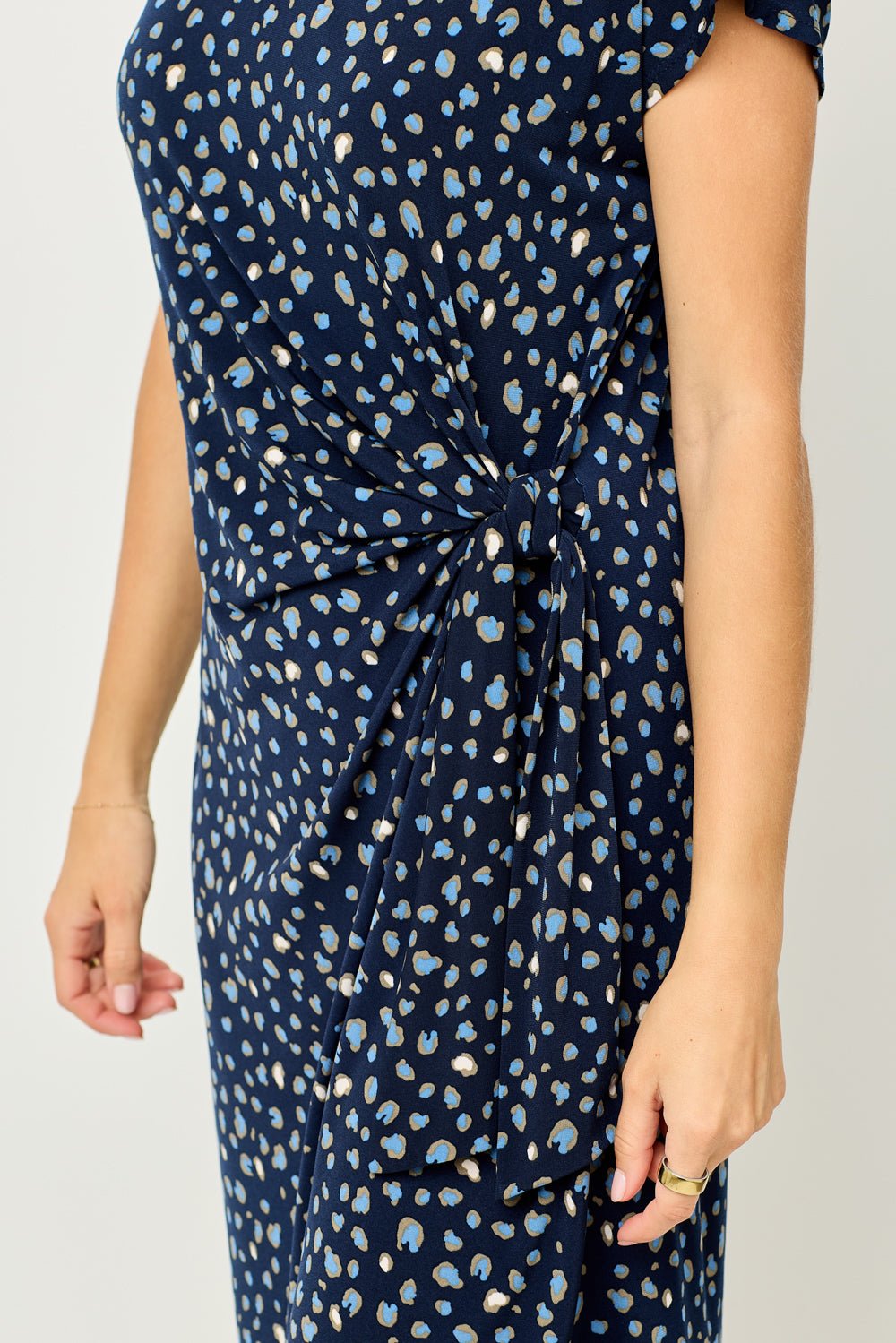 Image of West K Maren Tie - Waist Knit Dress Navy Leopards