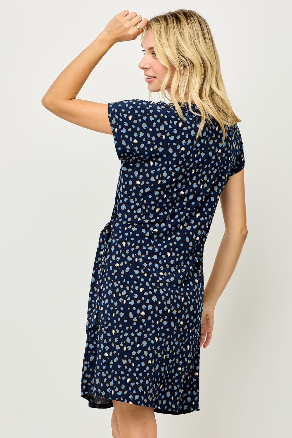 Image of West K Maren Tie - Waist Knit Dress Navy Leopards