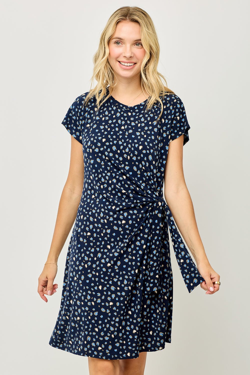 Image of West K Maren Tie - Waist Knit Dress Navy Leopards