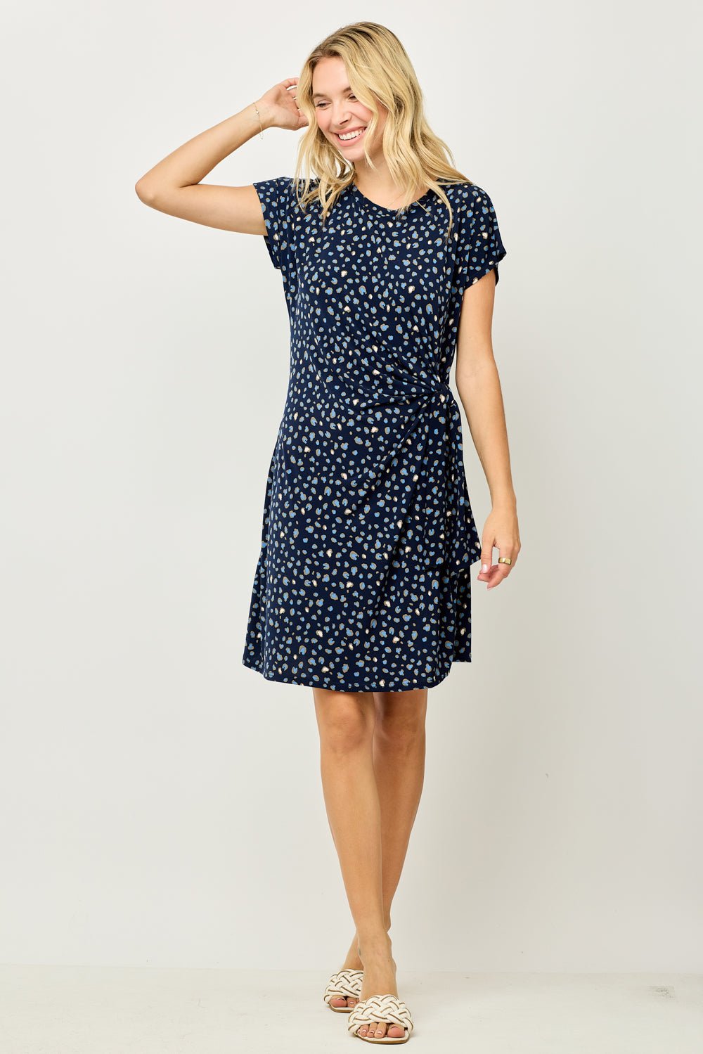 Image of West K Maren Tie - Waist Knit Dress Navy Leopards