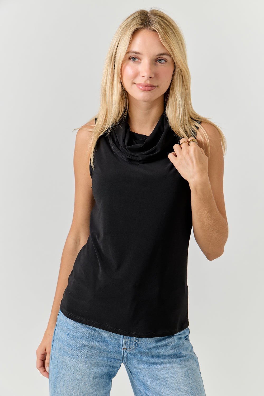 Image of West K Maris Cowl Neck Sleeveless Blouse Black
