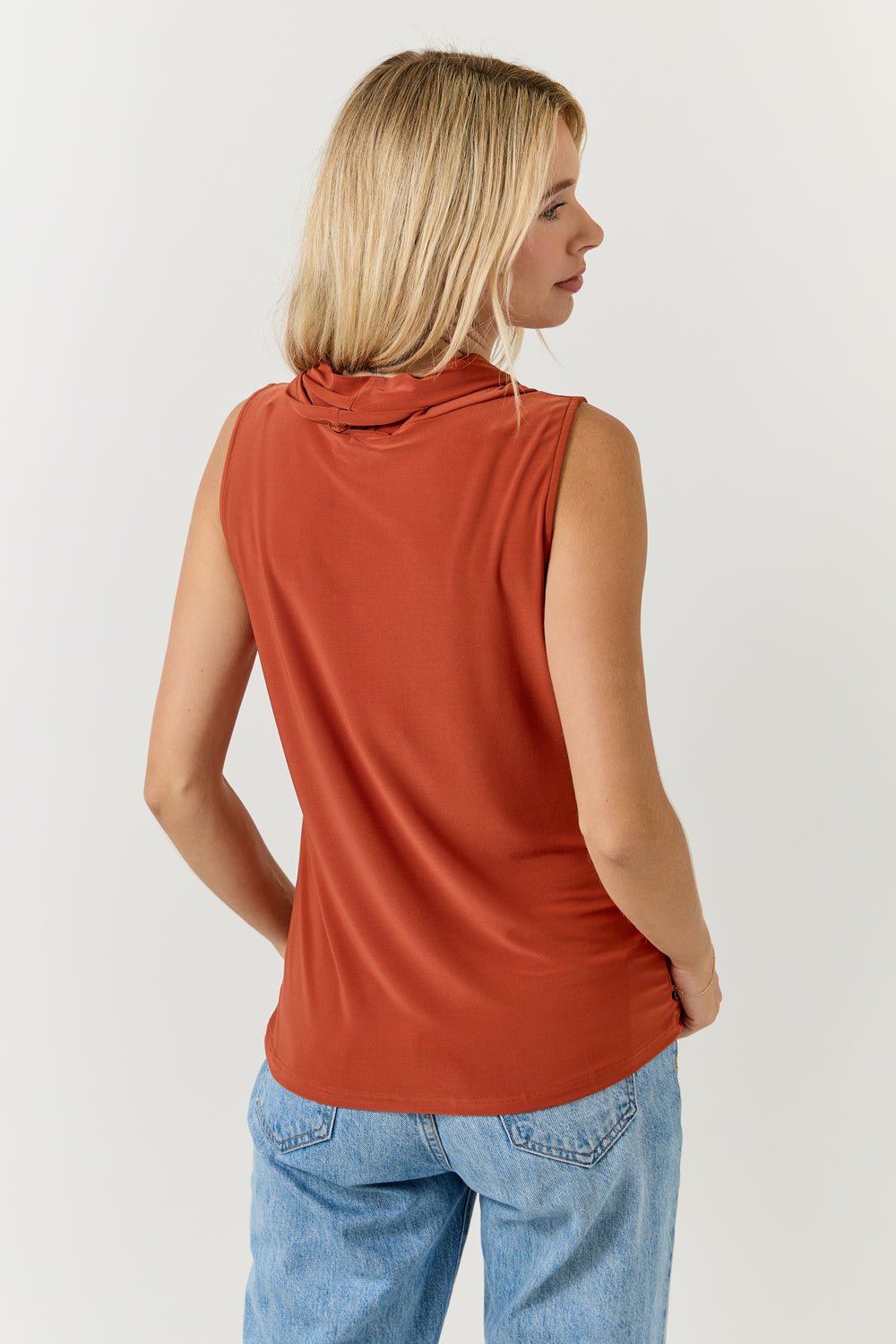 Image of West K Maris Cowl Neck Sleeveless Blouse Rust